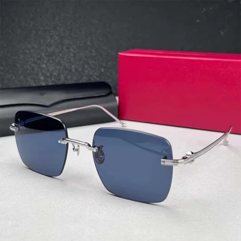 Дизайнерский бренд, Винтажные квадратные солнцезащитные очки без оправы, мужские CT0403S, Солнцезащитные очки ручной работы, суперлегкие титановые Солнечные очки