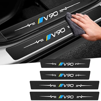 Для Volvo V90 Эмблема Авто Защита педали входа в дверь из углеродного волокна Наклейки на порог автомобиля Накладка на порог Защитные наклейки