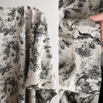 Жаккардовая ткань С вышивкой, Черно-Белая Двусторонняя текстура, креативный жакет, юбка, Дизайнерская одежда, ткань для шитья, материал ткани