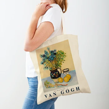 Женская сумка-тоут Nordic Girl Двусторонняя холщовая хозяйственная сумка Matisse Женские цветы Абстрактный пейзаж Сумки для покупок в супермаркете
