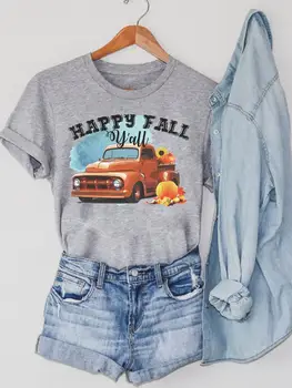 Женская футболка на Хэллоуин, День Благодарения, Осенняя одежда в стиле акварельного грузовика с круглым вырезом, женская футболка с графическим принтом
