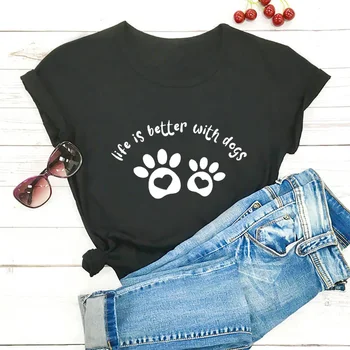 Женская футболка с черно-красными буквами, футболка с изображением женской жизни с собаками, футболка с надписью 