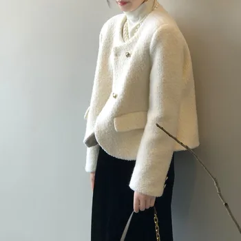 Женская хлопчатобумажная утолщенная шерстяная куртка Нового стиля, шерстяной короткий французский топ в стиле леди, Теплый, с небольшим ароматом, уменьшающий возраст