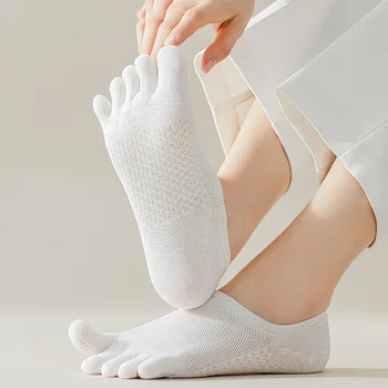Женские носки с пятью пальцами для девочек, летние однотонные милые сетчатые дышащие мягкие эластичные носки-невидимки без носков с носками-лодочками