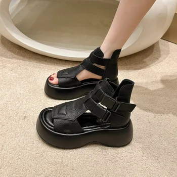 Женские сандалии на толстой подошве Matsuke 2023, дизайнерские сандалии в римском стиле с повышенной полостью, сандалии на платформе