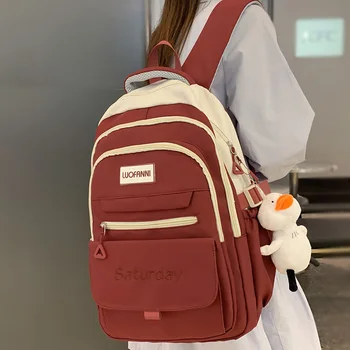 Женский красный рюкзак для колледжа большой емкости для отдыха, модные женские модные нейлоновые сумки для ноутбуков, Милая школьная сумка для девочек, Женская сумка для путешествий
