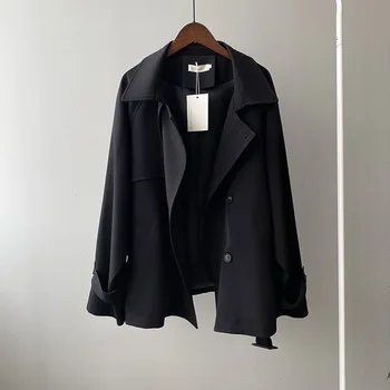 Женский тренч средней длины SuperAen, осень 2023, Новая Корейская шикарная повседневная куртка со свободным поясом, пальто