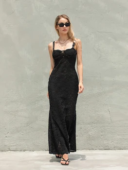 Женское длинное платье для коктейльной вечеринки без рукавов с разрезом по низу, летнее однотонное кружевное платье на молнии сзади