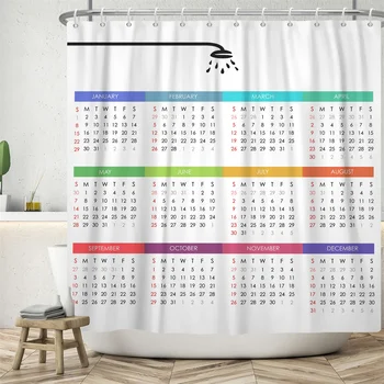 Занавески для душа с принтом календаря для декора ванной комнаты, занавеска для ванной из водонепроницаемой полиэфирной ткани белого цвета с крючками