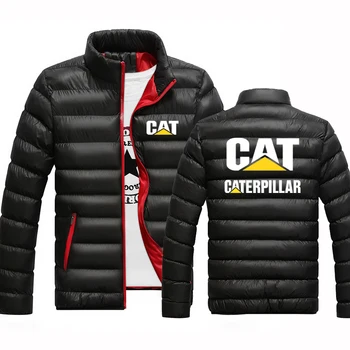 Зимний принт с логотипом CAT Caterpillar Повседневный однотонный дизайн воротника-стойки Модное пальто Популярный Мужской пуховик на молнии Кардиган