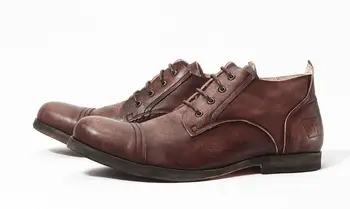 Зимняя мужская обувь в стиле ретро, модная повседневная обувь, мужская удобная мужская обувь из натуральной кожи на шнуровке
