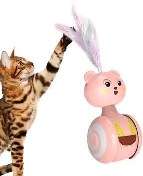 Игрушка с Кошачьим мячом - Очаровательные Неваляшки, Игрушечный Валик для Кошек с Пером и Колокольчиками, Интерактивная Игрушка для Кошек в помещении, Игрушка для Котенка для Стимуляции