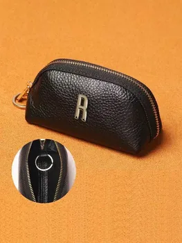Индивидуальный минималистичный кошелек для ключей из искусственной кожи - большой емкости, современный вид, Персонализированный Декор с именем клиента, Золотая пластина с прозрачным