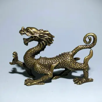 Китайский старинный коллекционный дракон ручной работы из цельной латуни