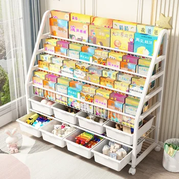 Книжный шкаф, стеллаж для книг с картинками, простая посадка, многослойный бытовой стеллаж для хранения игрушек, стеллаж для книг и газет