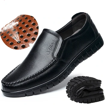 Кожаная Мужская повседневная обувь Люксового бренда, мужские Лоферы из воловьей кожи, Дышащие Слипоны, Черные туфли для вождения