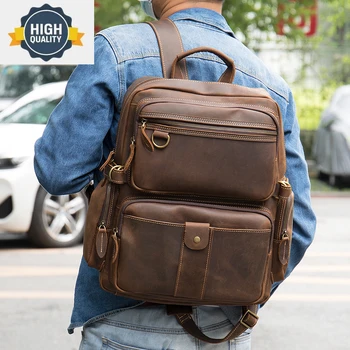 Кожаный Большой рюкзак мужской винтажный полноразмерный 15,6-дюймовый ноутбук для кемпинга и путешествий, рюкзак объемом 24 л, сумки для колледжа
