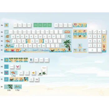 Колпачки для клавиш Hawaii Landscape для 61 63 64 68 84 87 96 98 104 108 Механическая клавиатура Alice Ergo Layout с вишневым профилем, колпачок для клавиш PBT