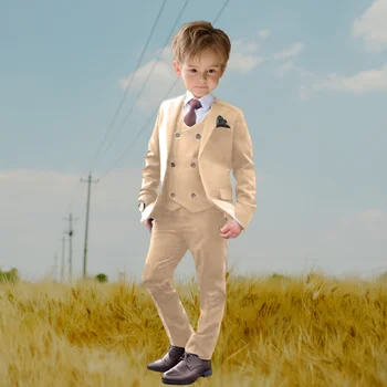 Комплект из трех предметов, однотонный костюм для мальчика, реальные изображения, детский смокинг, куртка, брюки, жилет, соответствующий комплект, брючный костюм для свадебного мальчика-цветка 3-16 лет