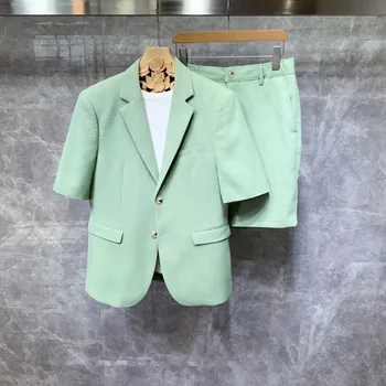 Комплект мужской одежды 2023 Мужские шорты Комплекты пиджаков Летняя Тонкая Корейско Британская модная Повседневная одежда с коротким рукавом