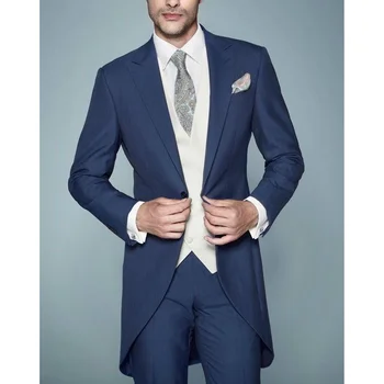 Комплекты блейзеров, Свадебные мужские костюмы 2023, Приталенный синий костюм джентльмена большого размера на одной пуговице, наряды из 3 предметов, Элегантное платье