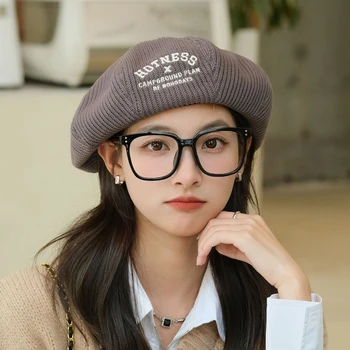 Корейские восьмиугольные Береты, кепки для женщин, модные буквы с вышивкой, весна и осень, Японская ретро-шляпа маленького художника