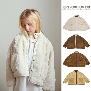 Корейский детский комплект, костюм для маленьких мальчиков и девочек, осенне-зимнее детское двустороннее пальто, модная утепленная теплая плюшевая куртка, пальто + хлопковые брюки
