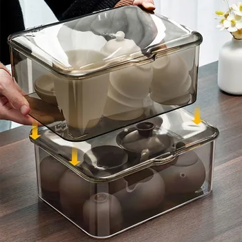 Коробка для хранения чайного сервиза Бытовая с крышкой, пылезащитная акриловая прозрачная миска для чая большой емкости, штабелируемая настольная коробка для хранения
