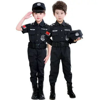 Костюмы полицейского Для детей, Карнавальная полицейская форма на Хэллоуин, 110-160 см, Комплекты одежды для косплея армейских полицейских для мальчиков