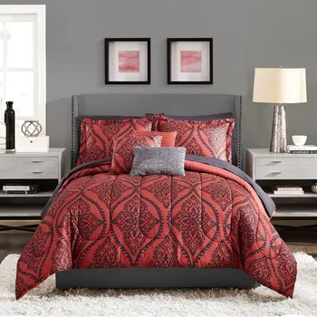 Красно-черная дамасская кровать в сумке из 10 предметов, полный комплект одеяла с простынями