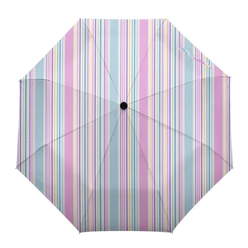 Красочная Полосатая Текстура Автоматический Зонт Дорожный Складной Зонт Портативный Зонтик Ветрозащитные Зонты