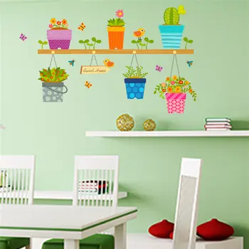 Креативная Наклейка на стену для цветочных горшков, украшение гостиной, Настенная роспись растений, плакат 