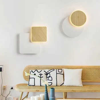 Креативный вращающийся светодиодный настенный светильник из дерева Nordic для украшения фона лестницы железное настенное освещение для спальни у кровати