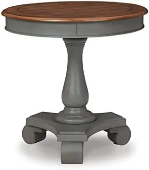 Круглый акцентный столик в фермерском доме, бирюзово-коричневый, 26 дюймов x 26 дюймов x 25,75 дюйма, Маленький торцевой столик Mesas, торцевой столик для спальни, Маленький кофейный столик