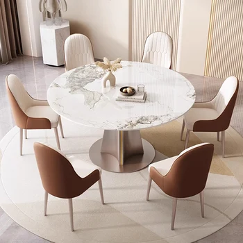 Круглый мраморный обеденный стол В комплекте, Большие обеденные столы в скандинавском белом цвете, стулья, 6 роскошных столовых приборов Mesas De Comedor.
