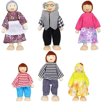 Куклы для детей Деревянные фигурки дома Семейные люди Притворяются куклами-членами Деревянные детские игрушки-куклы