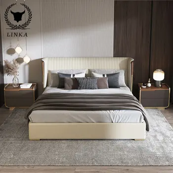 Легкая роскошная кожаная кровать 1,8 м в итальянском стиле, простая мягкая двуспальная кровать, современная мебель для главной спальни C4 new product