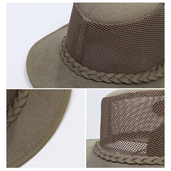 Легкая сетчатая мужская ковбойская шляпа в западном стиле с широкими полями для активного отдыха - Стильная летняя шляпа от солнца для пляжного кемпинга