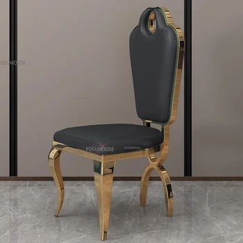 Легкий Роскошный обеденный стул из нержавеющей стали Золотые обеденные стулья для кухонной мебели Стул для ресторана отеля Кожаный обеденный стул