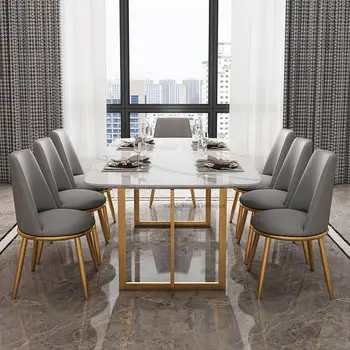 Легкий роскошный обеденный стол из каменной плиты, Высококачественный прямоугольный мраморный Бытовой гарнитур для небольшой квартиры, современный простой глянцевый обеденный стол