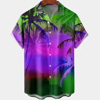 Летние рубашки с принтом кокосовой пальмы, мужские гавайские рубашки, модная рубашка для пляжного отдыха, элемент пляжного пейзажа, рубашки с коротким рукавом