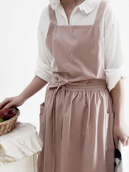 Маслостойкий удобный хлопковый фартук для домашней кухни, водонепроницаемая противообрастающая женская модная рабочая одежда