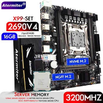 Материнская плата Atermiter X99 D4 в комплекте с процессором Xeon E5 2690 V4 LGA2011-3 2690v4 16 ГБ оперативной памяти 3200 МГц DDR4 REG ECC