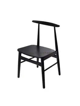 Матовый черный обеденный стул из массива дерева, стул из рога белого дуба, кофейный стул в скандинавском минималистичном западном ресторане