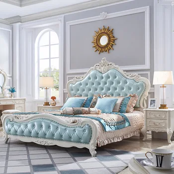 Мебель для спальни Европейская кровать из цельного дерева двуспальная кровать американская современная простая свадебная кровать принцессы из натуральной кожи