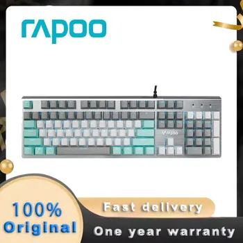 Механическая проводная игровая клавиатура Rapoo V530 с подсветкой, с тонким стержнем, система подсветки Ice Blue, 104 клавиши, серая