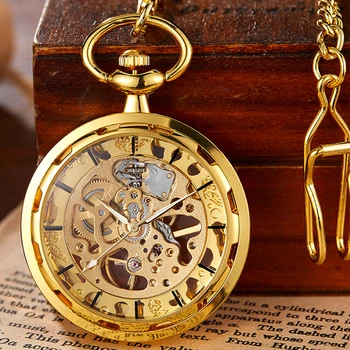 Механические карманные часы с ручным заводом, циферблат с римскими цифрами, механические золотые часы с полым циферблатом, мужские часы с цепочкой-брелоком, подарки