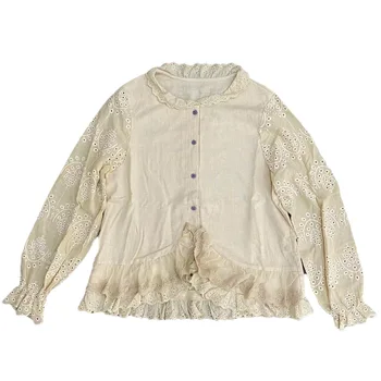 Милая девушка Мори, хлопковая льняная рубашка с вышивкой, женская весенне-осенняя двухслойная блузка с оборками, женские топы