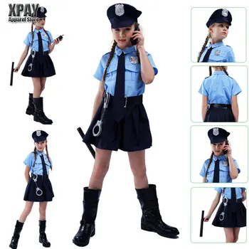 Милые маленькие девочки, крошечный полицейский, играющий в полицейскую форму для косплея, детская профессия, костюм для ролевых игр на Хэллоуин