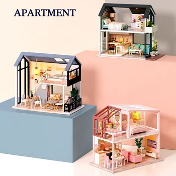 Миниатюрные кукольные домики своими руками, комплект для мини-виллы, Roombox, Маленькие домики, Деревянные игрушки для детей, Рождественские Подарки, Мини-мебель